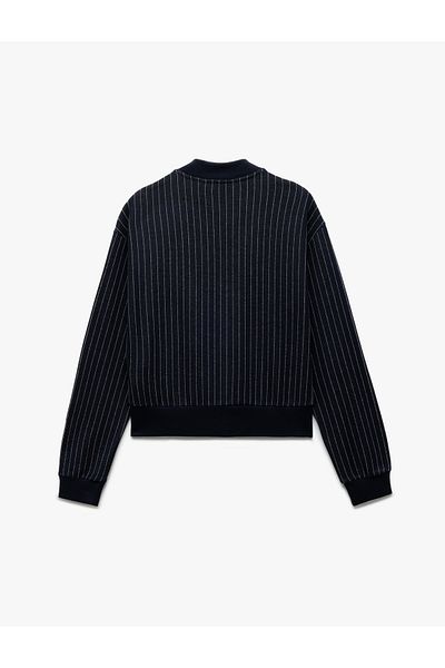 Koton Long Sleeve Snap Closure Viscose Fabric Striped Jacket
