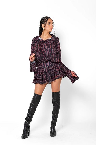 Bak Moda Patterned Striped Black Shirt Dress