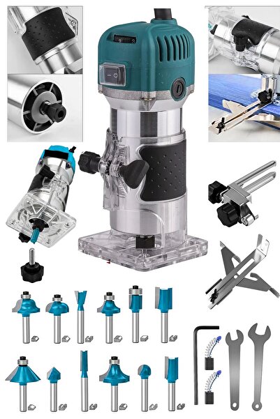 MOONSHOP 4400 Watt Profesyonel Formika Traşlama Freze Makinası Ve Uçları 6 Mm Pens 2 Yıl Garantili