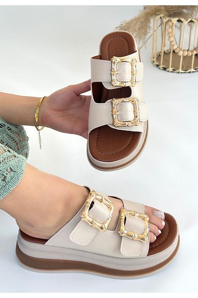 Zerenyus Γυναικείες παντόφλες Jalli Premium Beige Double Buckle