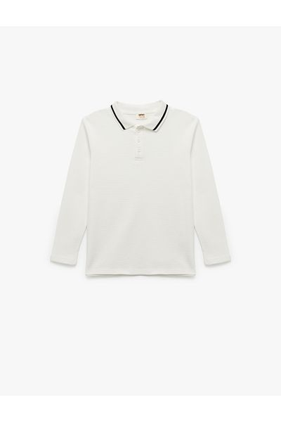 Koton Cotton Buttoned Long Sleeve Polo Neck Basic T-Shirt