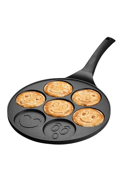 Welora Tigaie Plata Profesionala pentru Oua si Clatite Welora cu 7 Sectiuni - Design Smileys, Strat Antiade