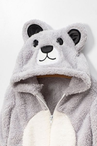 Teddy Pie Cute Teddy Bear Patterned Hooded Children's Jumpsuit