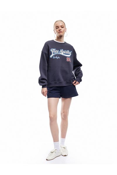 Koton Raised Long Sleeve Crew Neck Printed Oversize Sweatshirt