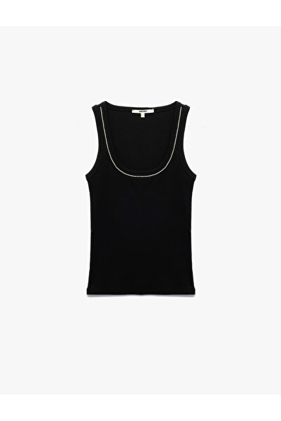 Koton Cotton Camisole Slim Fit U Neck Beading Embroidered Ribbed Tank Top