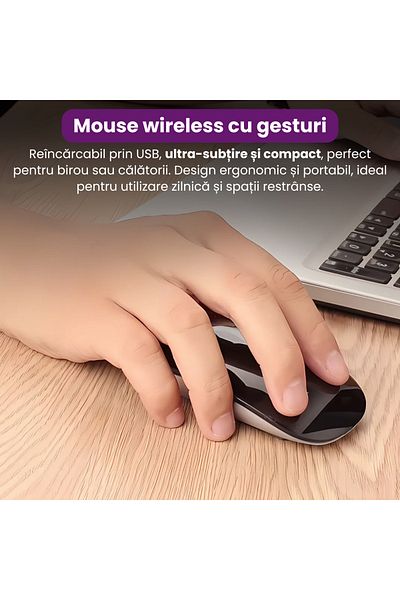 BRAGUS Wireless mouse, gestures, rechargeable, compatible with laptop, phone or tablet, plastic, black