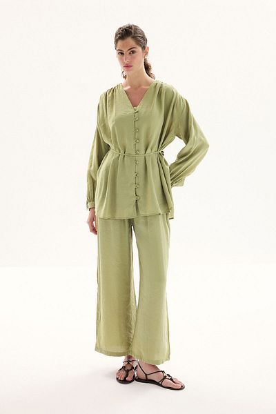 Hooopstore Modal Birit Button Detailed Khaki Trousers Suit