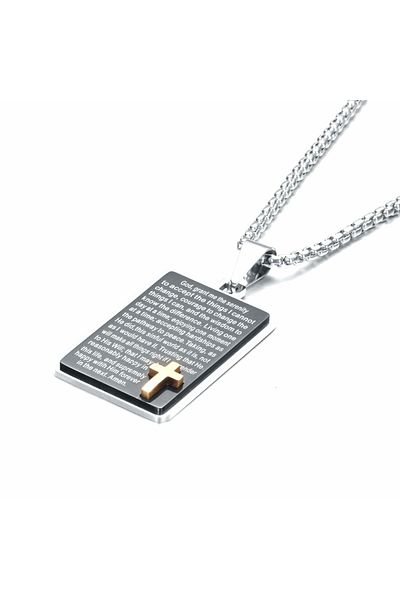 MBrands stainless steel pendant chain, Dog Tag Army cross and bible verse