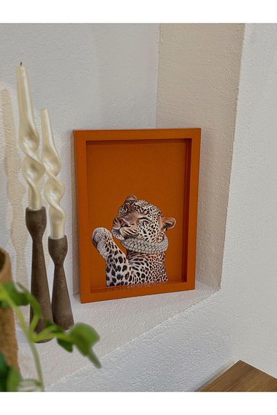 DEKORMED Handmade Decorative Wooden Board & Presentation Tray – Tiger Pattern, Dark Orange (34X24 cm)