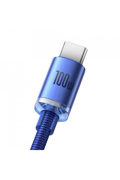 Baseus Usb To Type-c Data Cable, 100w, 1.2m, Crystal Shine (CAJY000403) - Blue