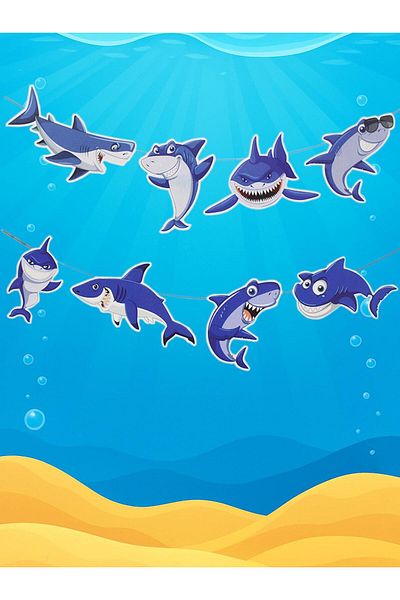 Parti Adresi Διακοσμητικό πανό με θέμα το Shark Sea για πάρτι γενεθλίων