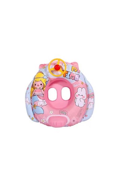 Globalport Retail Baby and child swimming ring with steering wheel and support, boat type, for 3-24 months, pink color