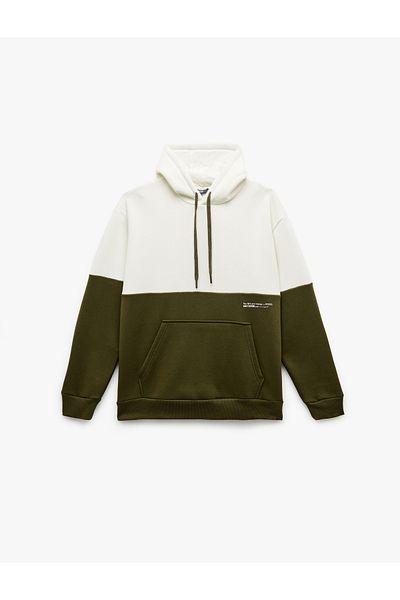 Koton Hooded Color Blocked Cotton Hooded Oversized Kangaroo Pocket Sweatshirt