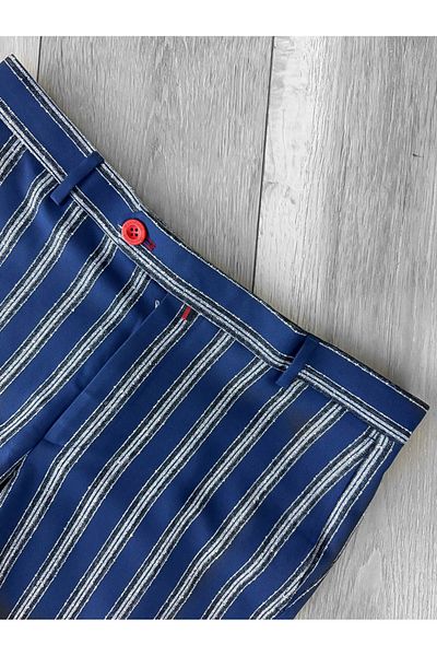 dehaine Men's casual pants, striped, slim fit, navy blue, B1606