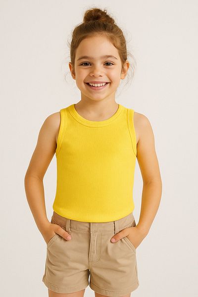 Kyex Pure Dots Girl's Ribbed Summer Yellow Body Blouse