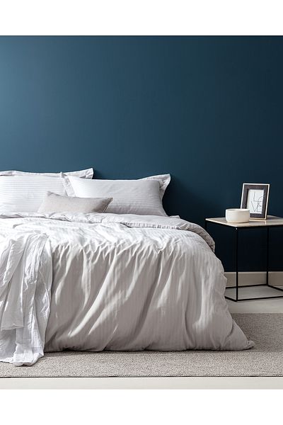 Madame Coco Elicia King Size 100% Cotton Striped Satin Duvet Cover Set - Light Gray
