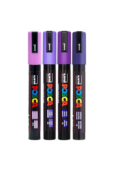 Uni Posca Pc-5M 1.8-2.5mm Marker Acrylic Painting Pen Set of 4 Purple Shades
