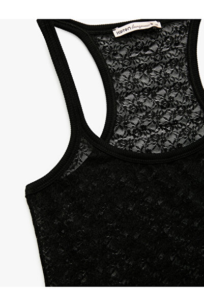 Koton Rahat Kalıp Yarı Transparan U Yaka Dantel Atlet Pijama Üstü