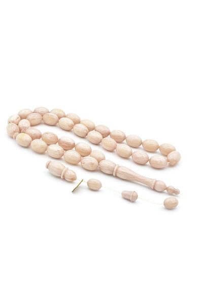 Murty99 Ibrahim Uysal Signed Beyzi Large Size Beige Crimping Amber Prayer Beads