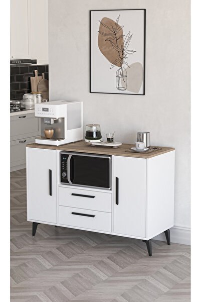 Kar mobilya Aksesuar Çok Amaçlı Dolap 2 Kapaklı 2 Çekmeceli Mutfak Dolabı - Atlantik Çam - Beyaz