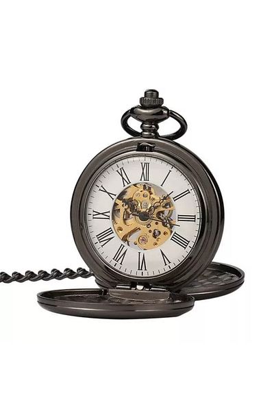 MBrands skeleton pocket watch with double opening, mechanical Black