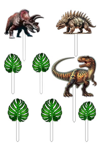 Bloom Atelier Dinosaur Cake Topper, Set of 8 Cake Accessories, Cake Decoration Accessories, Cake Decorations