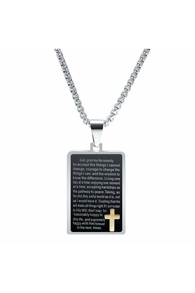 MBrands stainless steel pendant chain, Dog Tag Army cross and bible verse