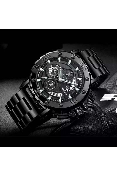 MBrands Liluoke men's watch chronograph, calendar, luminous indexes, stainless steel strap Black