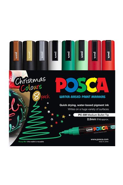 Uni Posca Pc-5M 1.8-2.5mm Marker Acrylic Painting Pen Set of 8 New Year Colors