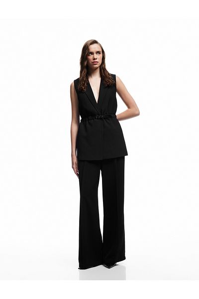 Koton Lined Double Breasted Sleeveless Belted Long Vest