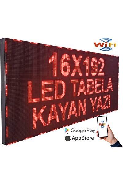 Genel Markalar Led Tabela 16x192Cm Tek Taraflı Kırmızı Kayan Yazı Wifi (Telef...