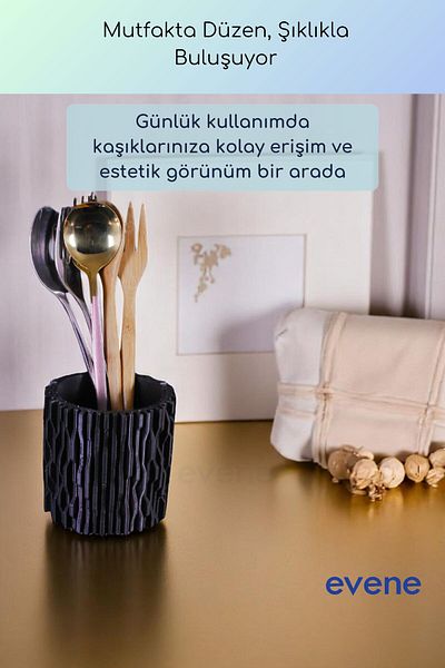 Evene Suport pentru tacâmuri de blat Suport decorativ pentru tacâmuri vertical Cilindru Suport pentru tacâmuri Culoare neagră Model 78