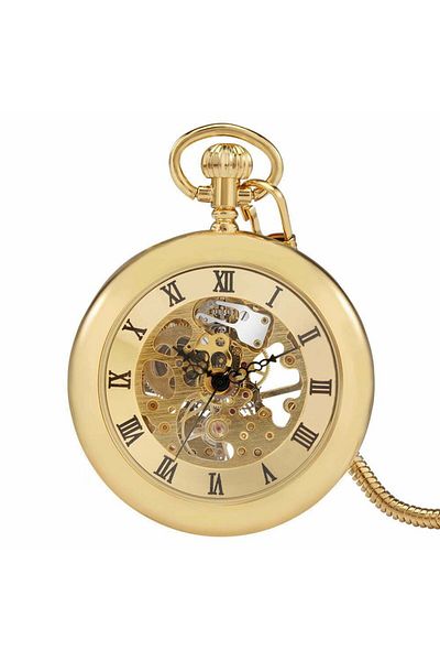 MBrands Skeleton pocket watch with chain, gold