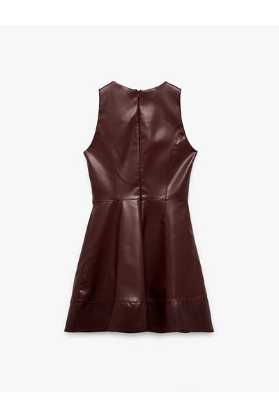 Koton Mini rochie din piele artificială, fără mâneci, cu decolteu, în formă de A
