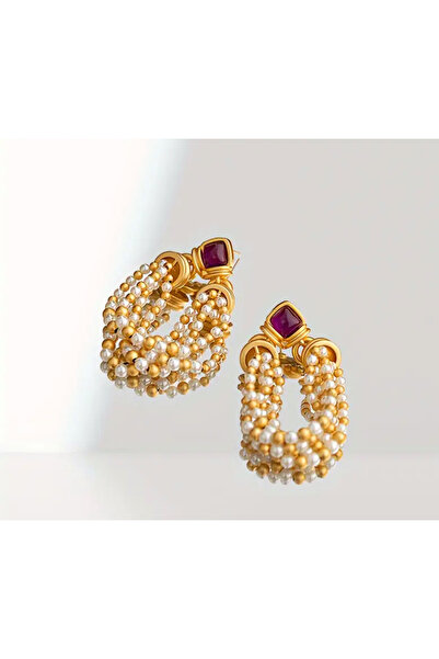 LİLİBETH BİJOU Altın Renk İnci Detaylı Vintage Küpe