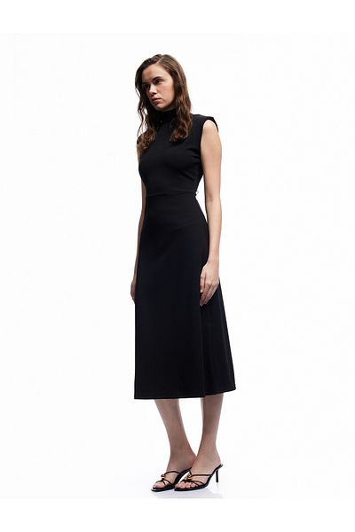 Koton Αμάνικο φόρεμα Scuba Crepe Slim Fit Stand Collar Midi μήκους