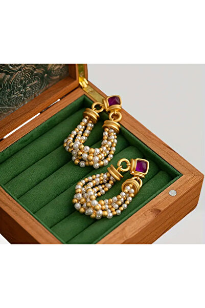 LİLİBETH BİJOU Altın Renk İnci Detaylı Vintage Küpe