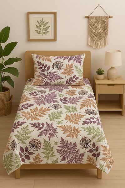 Butik 100% Cotton Purple Spring Branch Patterned Single Pique Set