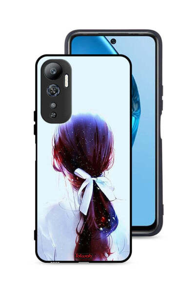 Tolwak غطاء حماية لهاتف Infinix Hot 20 4G بتصميم ربطة شعر مع رباط شعر وفن فتاة