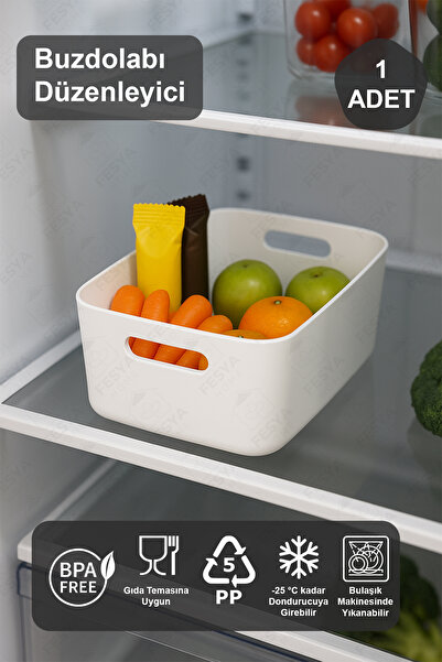 Fesya Home Buzdolabı Düzenleyici Organizer Beyaz Renk Plastik Çok Amaçlı Düze...