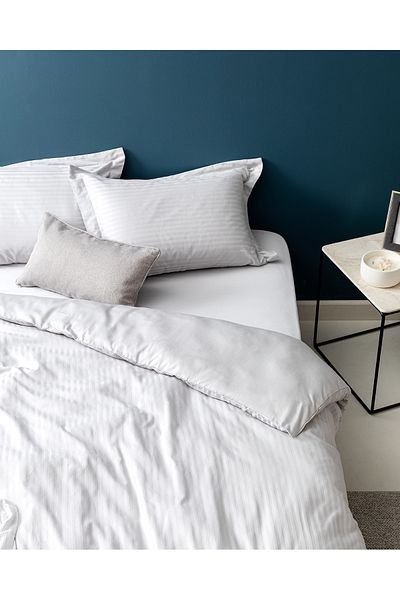 Madame Coco Elicia King Size 100% Cotton Striped Satin Duvet Cover Set - Light Gray