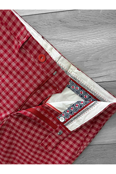 dehaine Men's casual pants, plaid, slim fit, Red, B1855