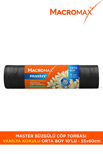 MACRO MAX Master Büzgülü Çöp Torbası Orta Boy (55x60cm) Vanilya Kokulu 10 Adet Süper Ekonomik Paket