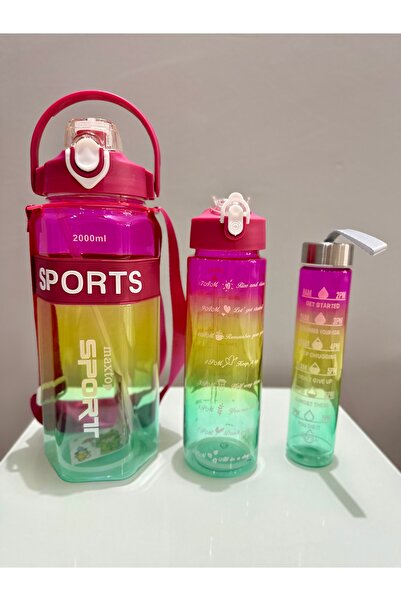 AbaTech Sports Colorful Acrylic Sports 3-Piece Motivational Water Bottle Flask 3Pcs 2000ml 900ml 350ml