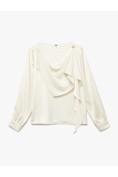 Koton Long Sleeve Shawl Collar Satin Blouse with Accessory Detail