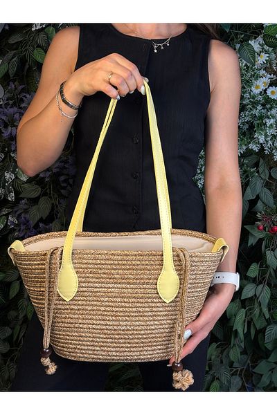 MaVaux Τσάντα ώμου Miami Straw Look με εσωτερική επένδυση με ειδική λαβή