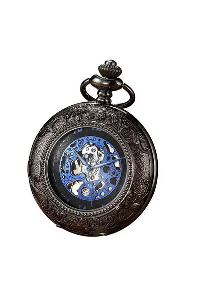 MBrands pocket watch, skeleton, Mechanical, with chain, round Blue