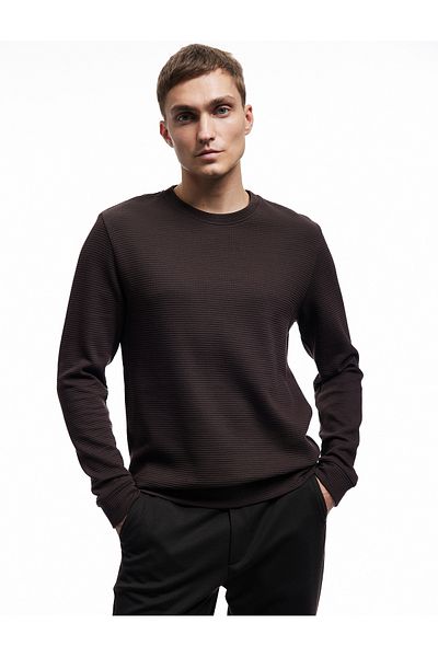 Koton Βαμβακερό μακρυμάνικο φούτερ με υφή Basic Crew Neck