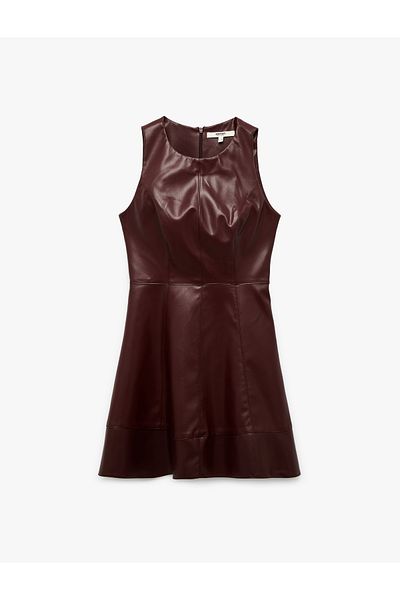 Koton Mini rochie din piele artificială, fără mâneci, cu decolteu, în formă de A