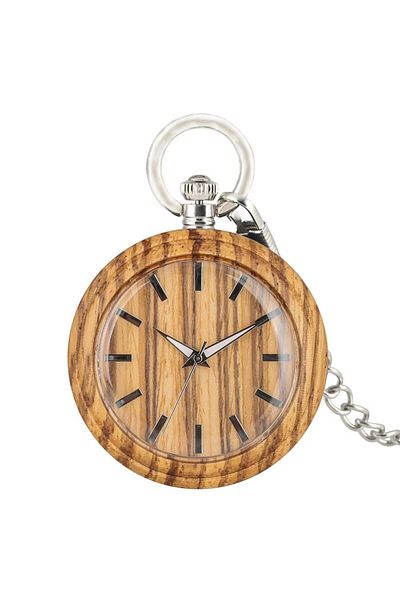 MBrands quartz wooden pocket watch, brown color